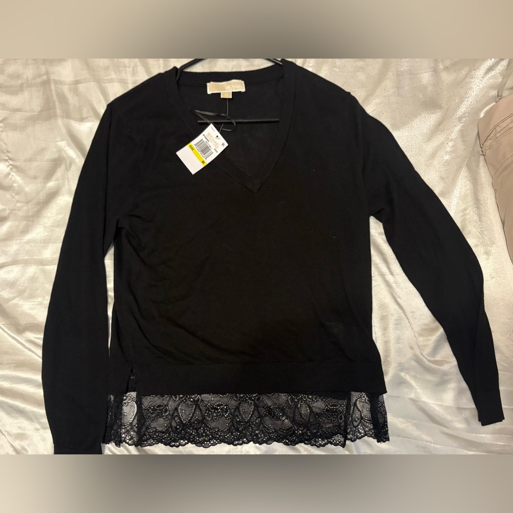 Michael Kors Black Lace Trim thin sweater